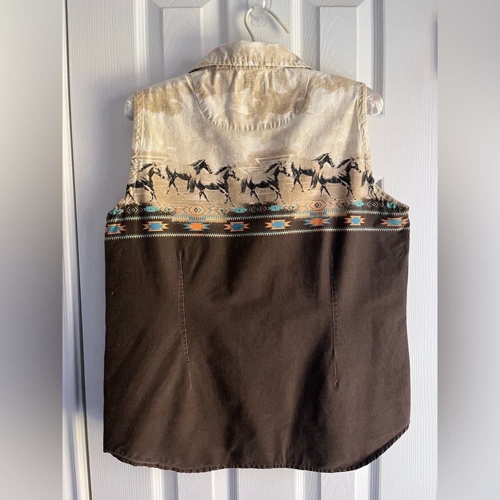 Wrangler Sleeveless Button Down Shirts - Brown and Cream - Picture 5 of 14